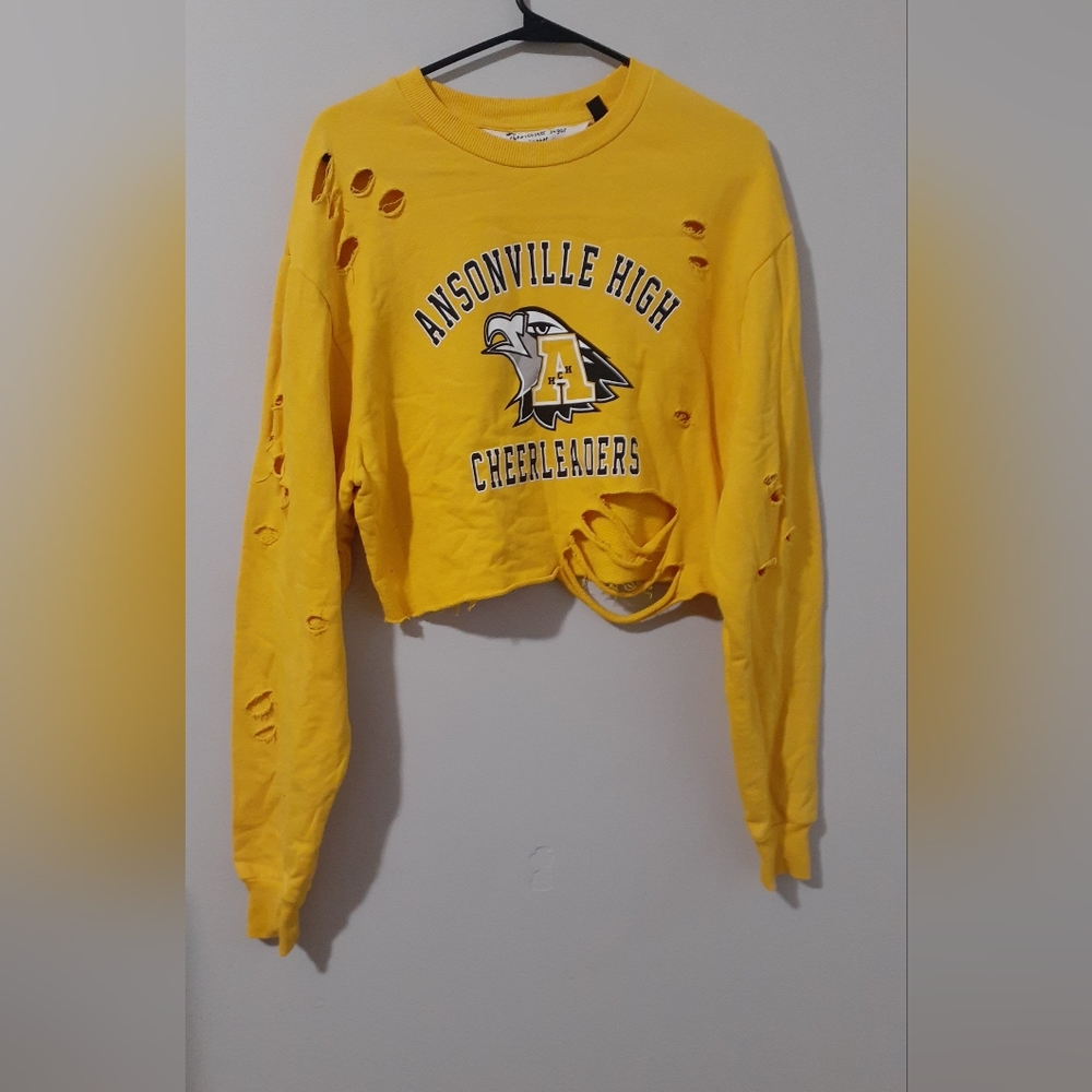 TopShop Tee and Cake womans SZ 4 Yellow Cropped Sweatshirt Ansonville High New